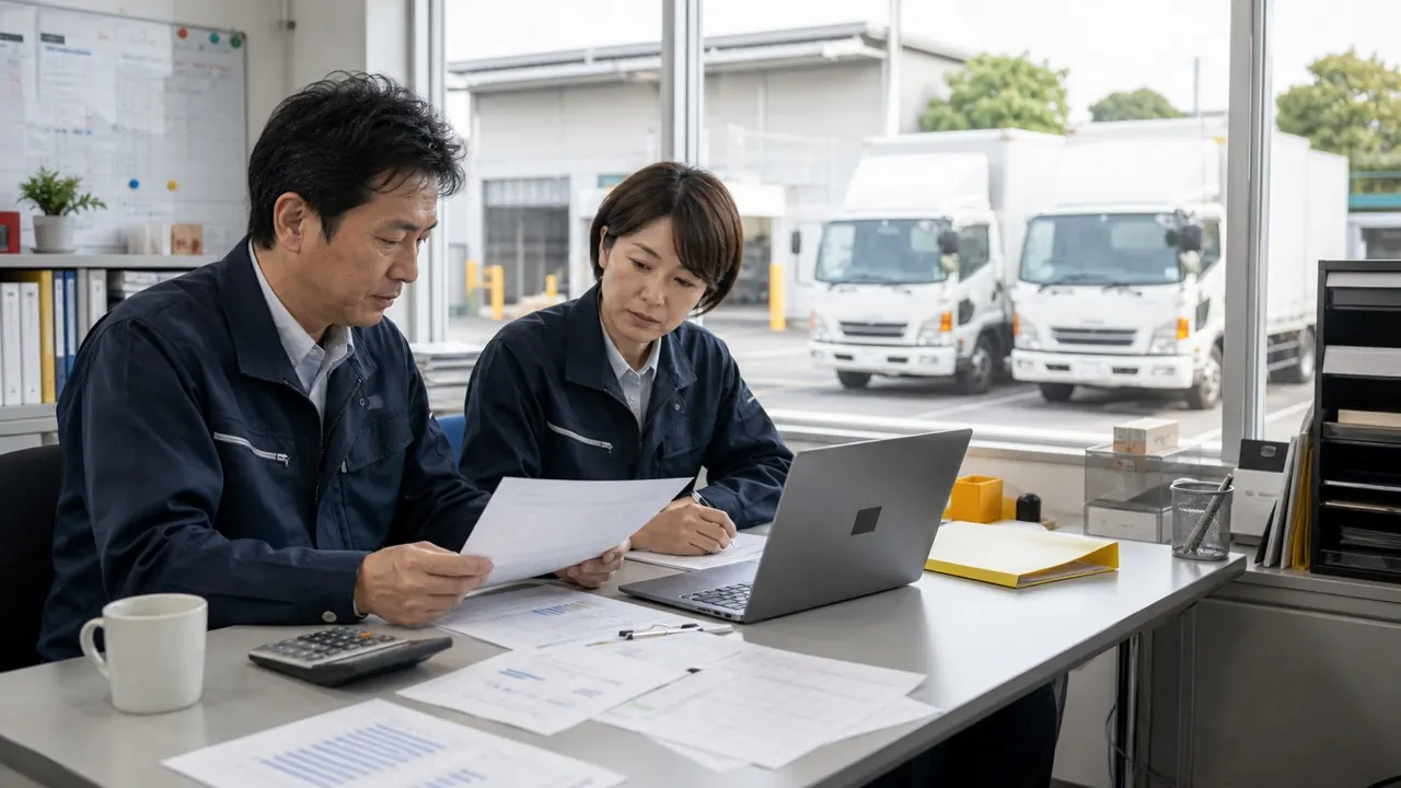 運送会社で燃料費と車両修理費の資金計画を確認する担当者