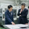 大型設備の見積書と導入日程を工場で確認する法人経営者・財務責任者・現場責任者
