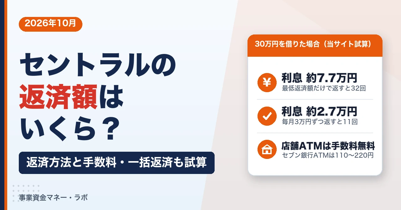 セントラルの返済額はいくら？返済方法と手数料・一括返済も試算