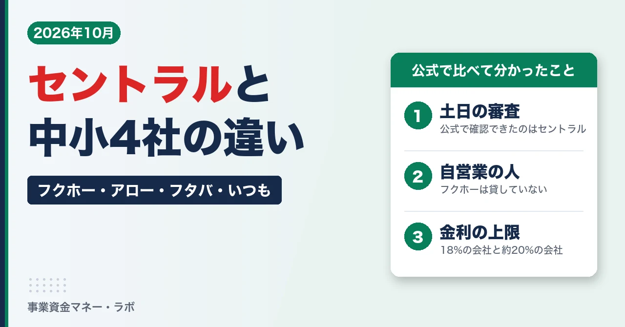 セントラルとフクホー・アロー・フタバ・いつもの違い（5社比較）