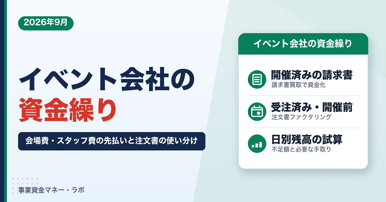 イベント会社の資金繰り｜会場費・スタッフ費の先払いに使えるファクタリングと注文書の使い分け