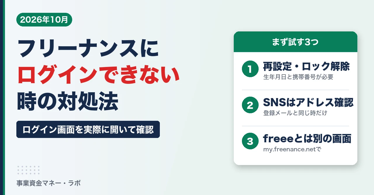 フリーナンスにログインできない時の対処法｜パスワードのロック解除・SNSログイン・freeeとの違いと、メールが届かない原因【2026年10月】