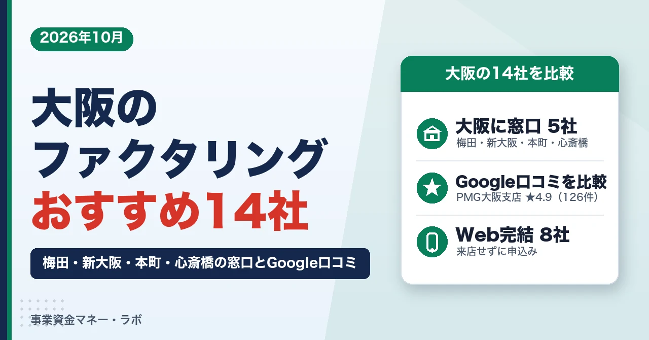 大阪のファクタリングおすすめ14社｜梅田・新大阪・本町・心斎橋の窓口とGoogle口コミ