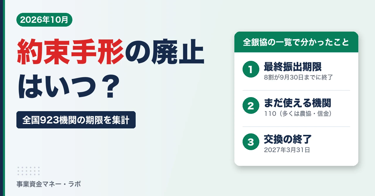 約束手形の廃止はいつ 全国923機関の最終振出期限