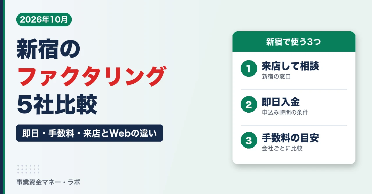 新宿のファクタリング5社比較｜即日・手数料・来店／Web完結の違い