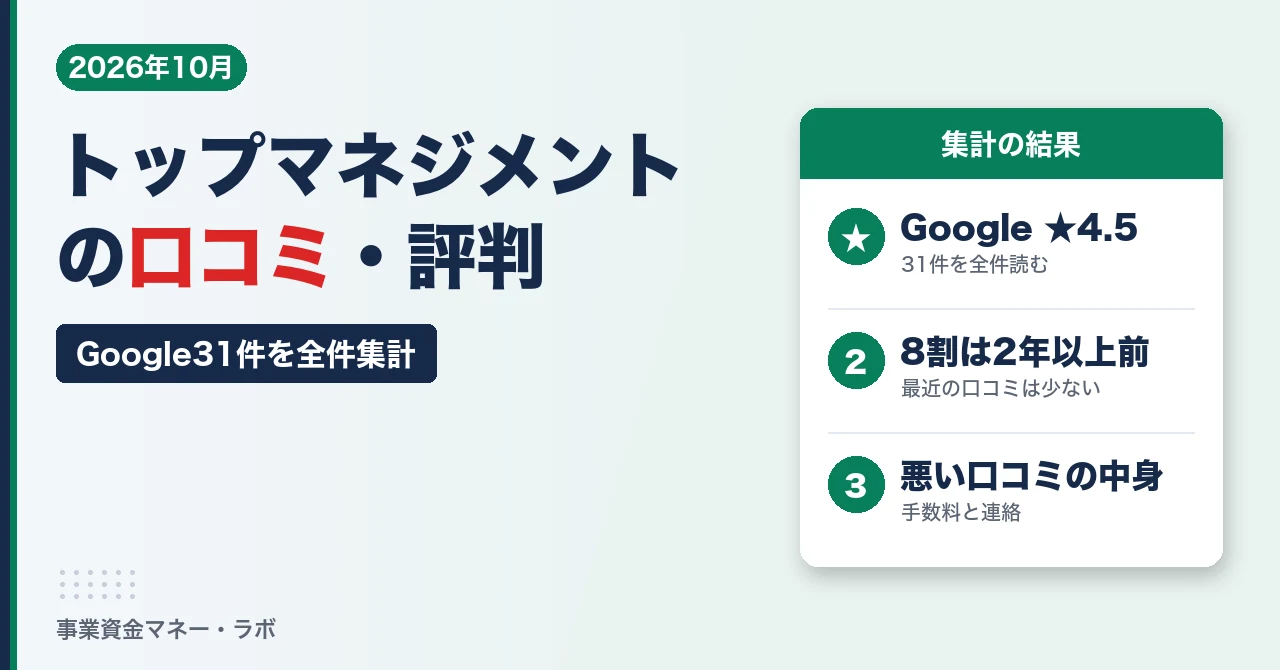 トップマネジメントの口コミ・評判｜Google31件を全件集計、★4.5でも8割は2年以上前・悪い口コミの中身と手数料