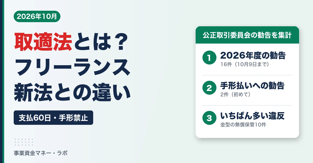 取適法とは フリーランス新法との違い 支払60日・手形禁止