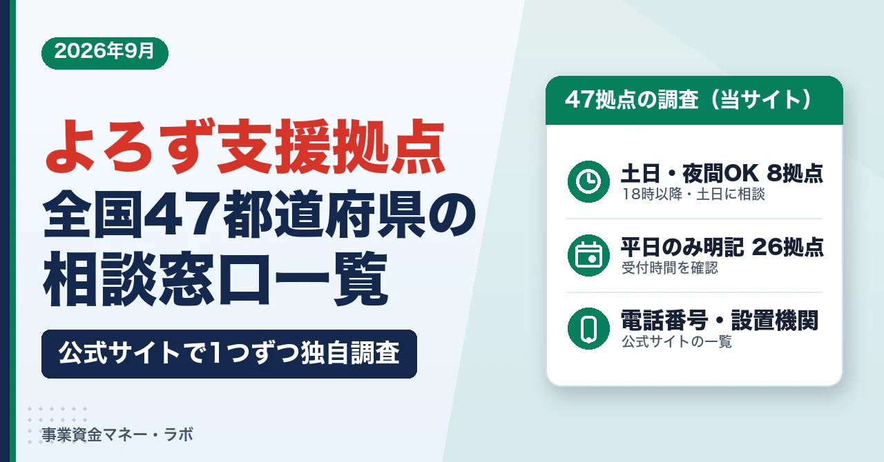 全国47都道府県 よろず支援拠点の相談窓口一覧｜土日・夜間に相談できるのは8拠点
