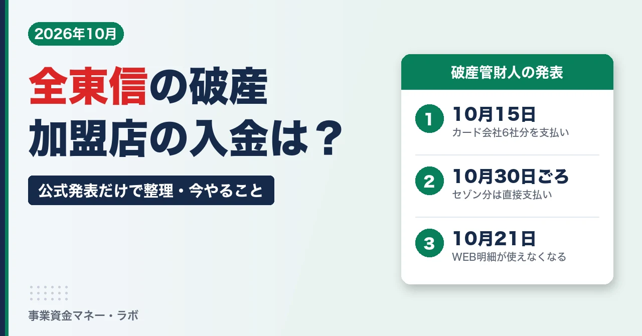 全東信の破産 加盟店の入金は10月15日に6社分・セゾンは10月30日ごろ